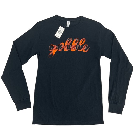 Gobble Spell Out Women’s Fall Black Orange Long Sleeve T-Shirt - Picture 9 of 9